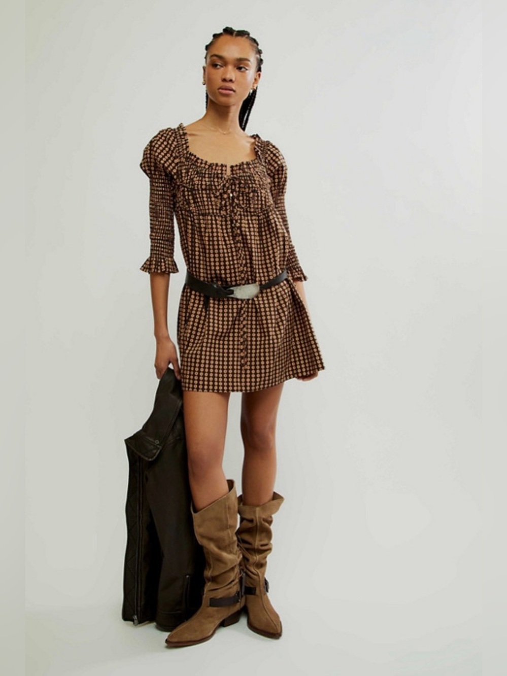 Free People Star Dip Mini Dress black multi boho western size medium